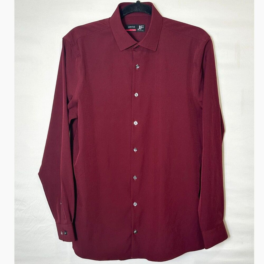 J. Ferrar Men's Maroon Shirt Slim Size M 15-15.5 32/33 Classic Dress Stretch